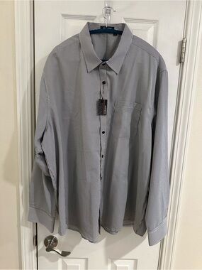 Hisdern Men's Gray-Black Striped Button-Down Casual-Dress Shirt 3XL